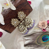 Vriksham Gold Lotus Motif Kundan With Aqua Purple Beads and Pearls Jhumka-G20135